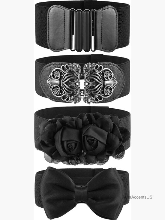 4 Pieces Elastic Stretch Waist Belt Set for Dresses Jeans Pants Retro Vintage